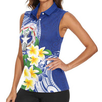 Northern Mariana Islands Women Sleeveless Polo Shirt Polynesian Pattern With Frangipani LT05 - Polynesian Pride