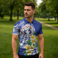 Northern Mariana Islands Zipper Polo Shirt Polynesian Pattern With Frangipani LT05 - Polynesian Pride