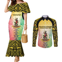 Vanuatu Independence Day Couples Matching Mermaid Dress and Long Sleeve Button Shirt The Untouched Paradise