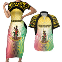 Vanuatu Independence Day Couples Matching Short Sleeve Bodycon Dress and Hawaiian Shirt The Untouched Paradise LT05 Colorful - Polynesian Pride
