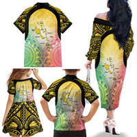 Vanuatu Independence Day Family Matching Off The Shoulder Long Sleeve Dress and Hawaiian Shirt The Untouched Paradise LT05 Mom's Dress Colorful - Polynesian Pride