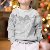 Samoa Lotu Tamaiti Kid Ugly Christmas Sweater White Sunday Polynesian Pattern With Tropical Flowers