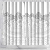 Samoa Lotu Tamaiti Shower Curtain White Sunday Polynesian Pattern With Tropical Flowers
