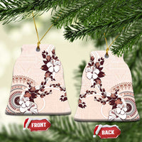 Bula Fiji Language Week Ceramic Ornament Fijian Tapa Pattern With Tagimoucia Flower LT05 Bell Flake Beige - Polynesian Pride