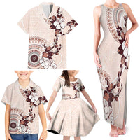 Bula Fiji Language Week Family Matching Tank Maxi Dress and Hawaiian Shirt Fijian Tapa Pattern With Tagimoucia Flower