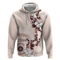 Bula Fiji Language Week Zip Hoodie Fijian Tapa Pattern With Tagimoucia Flower LT05 Zip Hoodie Beige - Polynesian Pride