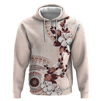 Bula Fiji Language Week Zip Hoodie Fijian Tapa Pattern With Tagimoucia Flower LT05 Pullover Hoodie Beige - Polynesian Pride