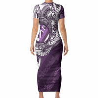 Hawaii Queen Liliuokalani Short Sleeve Bodycon Dress Hawaiian Maile Lei Flag Style LT05 - Polynesian Pride