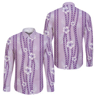 Hawaii Queen Liliuokalani Family Matching Off The Shoulder Long Sleeve Dress and Hawaiian Shirt Lavender Lei Pua Kalaunu LT05 Dad's Shirt - Long Sleeve Lavender - Polynesian Pride