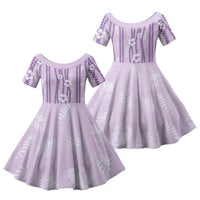 Hawaii Queen Liliuokalani Family Matching Off The Shoulder Long Sleeve Dress and Hawaiian Shirt Lavender Lei Pua Kalaunu LT05 Daughter's Dress Lavender - Polynesian Pride