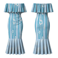 Hawaii Queen Liliuokalani Couples Matching Mermaid Dress and Long Sleeve Button Shirt Blue Lei Pua Kalaunu LT05 - Polynesian Pride