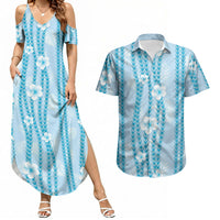 Hawaii Queen Liliuokalani Couples Matching Summer Maxi Dress and Hawaiian Shirt Blue Lei Pua Kalaunu LT05 Blue - Polynesian Pride