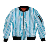 Hawaii Queen Liliuokalani Sleeve Zip Bomber Jacket Blue Lei Pua Kalaunu LT05 Unisex Blue - Polynesian Pride