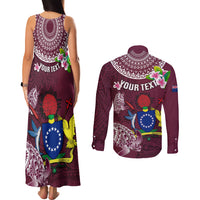Personalized Cook Islands Mangaia Couples Matching Tank Maxi Dress and Long Sleeve Button Shirts Coat Of Arms Plumeria Polynesian Turtle LT05 - Polynesian Pride