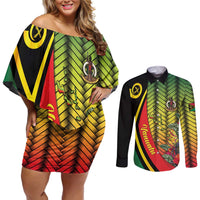 Vanuatu Constitution Day Couples Matching Off Shoulder Short Dress and Long Sleeve Button Shirt Long Live Vanuatu LT05 Colorful - Polynesian Pride