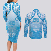 Fiji Day Couples Matching Long Sleeve Bodycon Dress and Long Sleeve Button Shirt 55th Anniversary Forever Fiji - Polynesian Pride