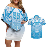 Fiji Day Couples Matching Off Shoulder Short Dress and Hawaiian Shirt 55th Anniversary Forever Fiji - Polynesian Pride