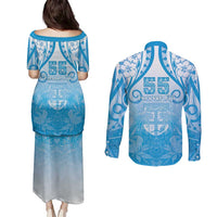 Fiji Day Couples Matching Puletasi and Long Sleeve Button Shirt 55th Anniversary Forever Fiji - Polynesian Pride