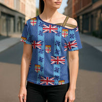 Fiji Masi Tapa Cross Shoulder Shirt Coat Of Arms LT05 - Polynesian Pride