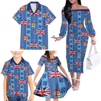 Fiji Masi Tapa Family Matching Off The Shoulder Long Sleeve Dress and Hawaiian Shirt Coat Of Arms - Polynesian Pride