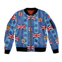 Fiji Masi Tapa Sleeve Zip Bomber Jacket Coat Of Arms LT05 Unisex Blue - Polynesian Pride