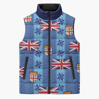 Fiji Masi Tapa Sleeveless Puffer Jacket Coat Of Arms LT05 Unisex Blue - Polynesian Pride