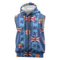 Fiji Masi Tapa Sleeveless Zip Hoodie Coat Of Arms LT05 Blue - Polynesian Pride