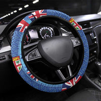 Fiji Masi Tapa Steering Wheel Cover Coat Of Arms LT05 Universal Fit Blue - Polynesian Pride
