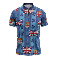 Fiji Masi Tapa Zipper Polo Shirt Coat Of Arms LT05 Blue - Polynesian Pride