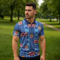 Fiji Masi Tapa Zipper Polo Shirt Coat Of Arms LT05 - Polynesian Pride