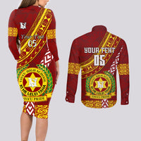 Custom Vavau High School Couples Matching Long Sleeve Bodycon Dress and Long Sleeve Button Shirts Tongan Kupesi Pattern LT05 - Polynesian Pride