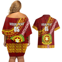 Custom Vavau High School Couples Matching Off Shoulder Short Dress and Hawaiian Shirt Tongan Kupesi Pattern LT05 - Polynesian Pride