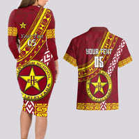 Custom Eua High School Couples Matching Long Sleeve Bodycon Dress and Hawaiian Shirt Tongan Kupesi Pattern LT05 - Polynesian Pride
