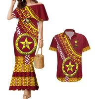 Custom Eua High School Couples Matching Mermaid Dress and Hawaiian Shirt Tongan Kupesi Pattern LT05 Red - Polynesian Pride