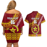 Custom Eua High School Couples Matching Off Shoulder Short Dress and Hawaiian Shirt Tongan Kupesi Pattern LT05 - Polynesian Pride