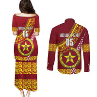 Custom Eua High School Couples Matching Puletasi Dress and Long Sleeve Button Shirts Tongan Kupesi Pattern LT05 - Polynesian Pride