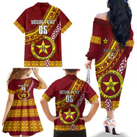 Custom Eua High School Family Matching Off Shoulder Long Sleeve Dress and Hawaiian Shirt Tongan Kupesi Pattern LT05 - Polynesian Pride