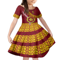 Custom Eua High School Kid Short Sleeve Dress Tongan Kupesi Pattern LT05 KID Red - Polynesian Pride