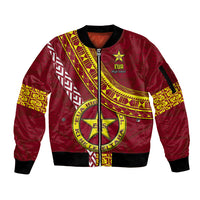Custom Eua High School Sleeve Zip Bomber Jacket Tongan Kupesi Pattern LT05 Unisex Red - Polynesian Pride