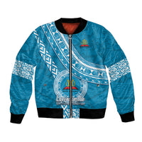 Custom Lavengamalie College Bomber Jacket Tongan Kupesi Pattern LT05 Unisex Blue - Polynesian Pride