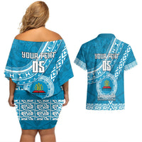 Custom Lavengamalie College Couples Matching Off Shoulder Short Dress and Hawaiian Shirt Tongan Kupesi Pattern LT05 - Polynesian Pride