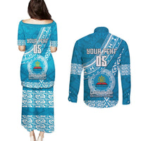 Custom Lavengamalie College Couples Matching Puletasi Dress and Long Sleeve Button Shirts Tongan Kupesi Pattern LT05 - Polynesian Pride