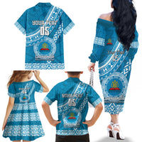 Custom Lavengamalie College Family Matching Off Shoulder Long Sleeve Dress and Hawaiian Shirt Tongan Kupesi Pattern LT05 - Polynesian Pride