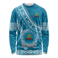 Custom Lavengamalie College Long Sleeve Shirt Tongan Kupesi Pattern LT05 Unisex Blue - Polynesian Pride