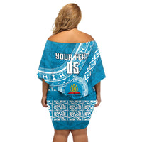 Custom Lavengamalie College Off Shoulder Short Dress Tongan Kupesi Pattern LT05 - Polynesian Pride