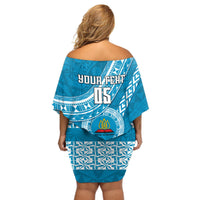 Custom Lavengamalie College Off Shoulder Short Dress Tongan Kupesi Pattern LT05 - Polynesian Pride