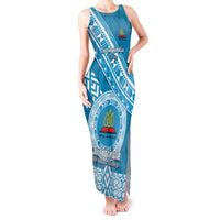 Custom Lavengamalie College Tank Maxi Dress Tongan Kupesi Pattern LT05 Women Blue - Polynesian Pride