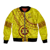 Custom Tonga High School Bomber Jacket Tongan Kupesi Pattern LT05 Unisex Yellow - Polynesian Pride