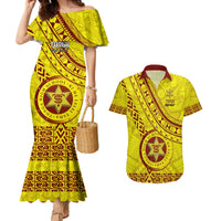 Custom Tonga High School Couples Matching Mermaid Dress and Hawaiian Shirt Tongan Kupesi Pattern LT05 Yellow - Polynesian Pride