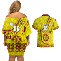 Custom Tonga High School Couples Matching Off Shoulder Short Dress and Hawaiian Shirt Tongan Kupesi Pattern LT05 - Polynesian Pride